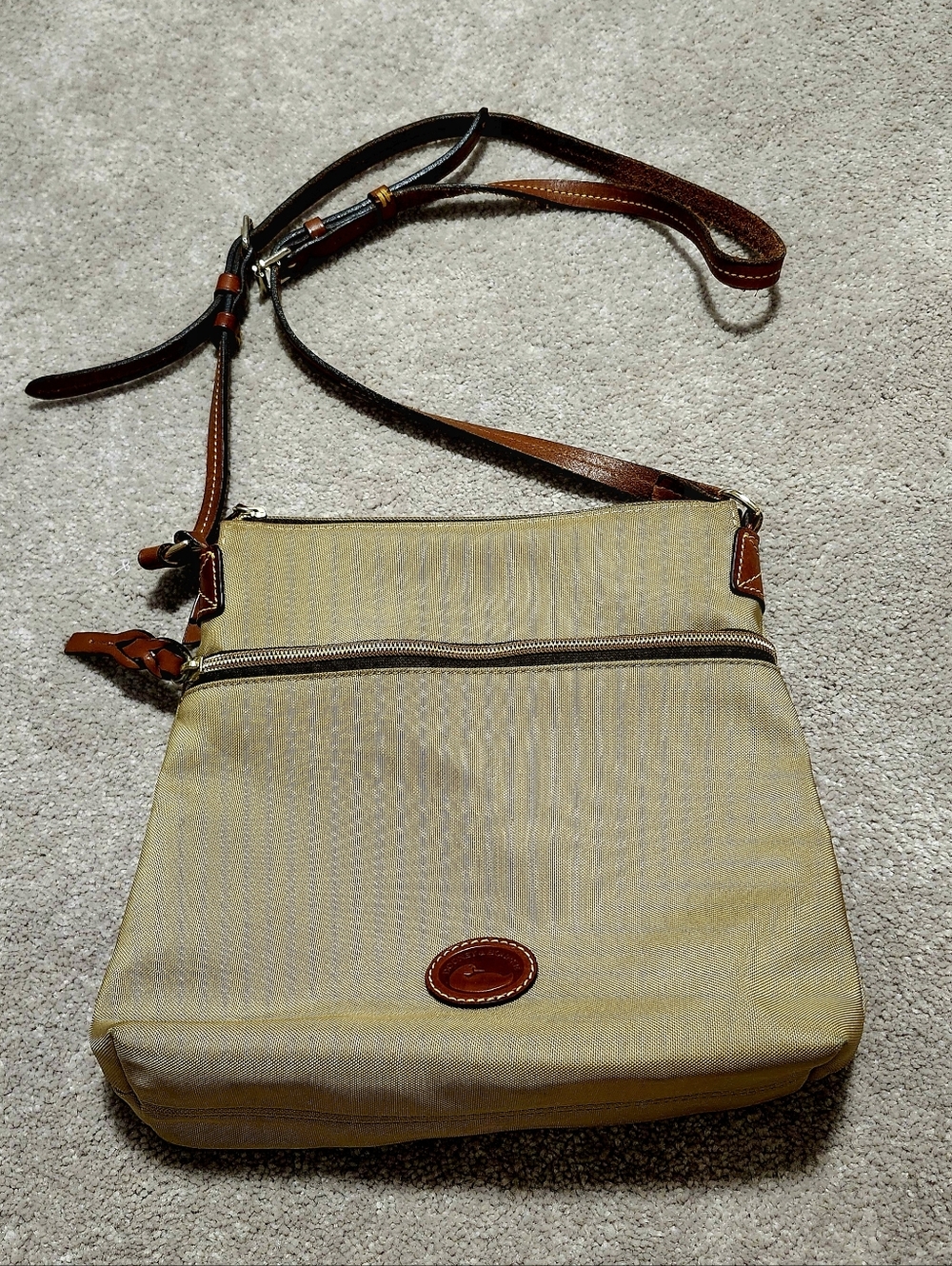 Dooney‎ & Bourke tan Canvas Crossbody with Brown Leather Trim